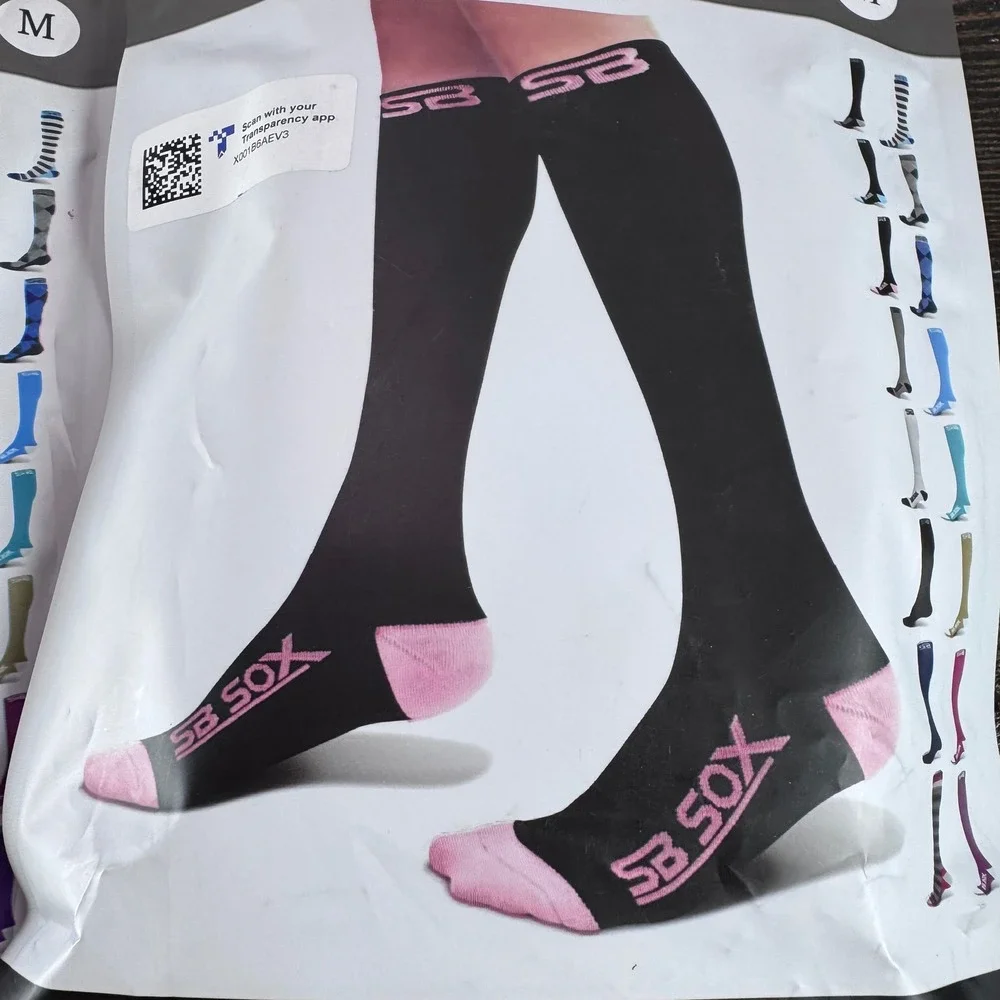 SB SOX Compression Socks Unisex Medium Black Pink New 20-30mmHg 2 Pairs
